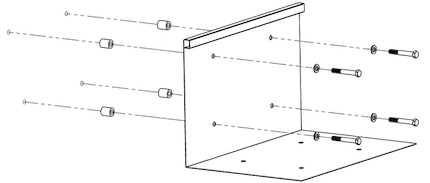 Diagram showing 4 fixings attaching iParcelBox to a wall, together with washers and spacers to hold the iParcelBox away from the wall to allow the lid to open. 