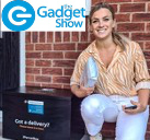 a photograph of The Gadget Show presenter crouching next to the iParcelBox smart parcel delivery box which won the award for best tech for home deliveries.