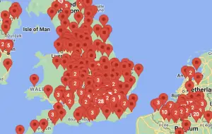 Map of the UK showing a flood of iParcelBox installations covering nearly all locations.